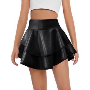 Haloumoning Girls Metallic Skater Skort Kids High Waisted Shiny Dance Scooter Skirt 4-14 Years(Black)