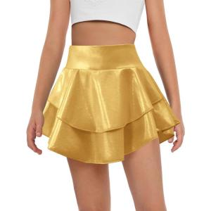 Haloumoning Girls Metallic Skater Skort Kids High Waisted Shiny Dance Scooter Skirt 4-14 Years(Golden)