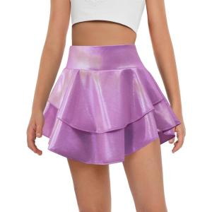 Haloumoning Girls Metallic Skater Skort Kids High Waisted Shiny Dance Scooter Skirt 4-14 Years(Purple)