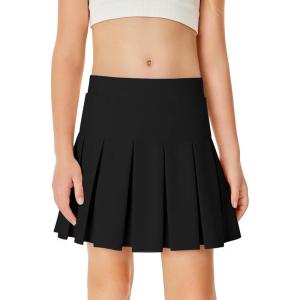 Haloumoning Girls Pleated Skirts School Kids Casual Mini Flare A Line Uniform Skorts Skirt 5-14 Years(Black)