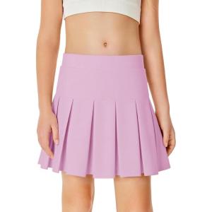 Haloumoning Girls Pleated Skirts School Kids Casual Mini Flare A Line Uniform Skorts Skirt 5-14 Years(Lavender)