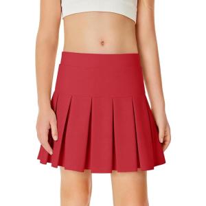 Haloumoning Girls Pleated Skirts School Kids Casual Mini Flare A Line Uniform Skorts Skirt 5-14 Years(Red)