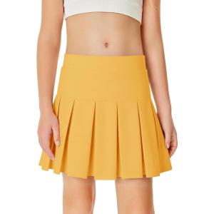 Haloumoning Girls Pleated Skirts School Kids Casual Mini Flare A Line Uniform Skorts Skirt 5-14 Years(Yellow)