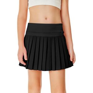 Haloumoning Girls Pleated Skirts with Shorts Athletic Tennis Skorts Sport Performance Skirt with Pockets 4-14 Years(Black)