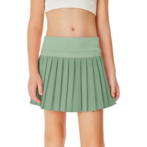Haloumoning Girls Pleated Skirts with Shorts Athletic Tennis Skorts Sport Performance Skirt with Pockets 4-14 Years(Green)