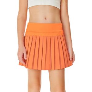 Haloumoning Girls Pleated Skirts with Shorts Athletic Tennis Skorts Sport Performance Skirt with Pockets 4-14 Years(Orange)