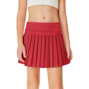 Haloumoning Girls Pleated Skirts with Shorts Athletic Tennis Skorts Sport Performance Skirt with Pockets 4-14 Years(Red)