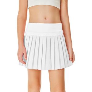 Haloumoning Girls Pleated Skirts with Shorts Athletic Tennis Skorts Sport Performance Skirt with Pockets 4-14 Years(White)