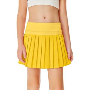 Haloumoning Girls Pleated Skirts with Shorts Athletic Tennis Skorts Sport Performance Skirt with Pockets 4-14 Years(Yellow)