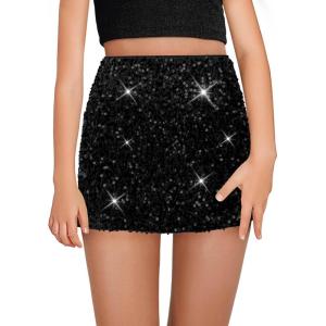 Haloumoning Girls Sequin Skirt High Waisted Mini Skirts Sparkle Glitter Party Skirts 5-14 Years(Black)