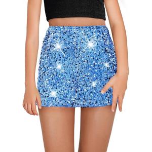 Haloumoning Girls Sequin Skirt High Waisted Mini Skirts Sparkle Glitter Party Skirts 5-14 Years(Blue)