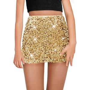 Haloumoning Girls Sequin Skirt High Waisted Mini Skirts Sparkle Glitter Party Skirts 5-14 Years(Champagne Gold)