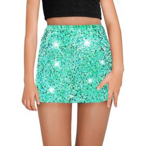 Haloumoning Girls Sequin Skirt High Waisted Mini Skirts Sparkle Glitter Party Skirts 5-14 Years(Mint)