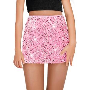 Haloumoning Girls Sequin Skirt High Waisted Mini Skirts Sparkle Glitter Party Skirts 5-14 Years(Pink)