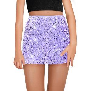 Haloumoning Girls Sequin Skirt High Waisted Mini Skirts Sparkle Glitter Party Skirts 5-14 Years(Purple)