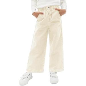Haloumoning Girls Wide Leg Jeans Kids Elastic Waist Casual Demin Pants with Pockets 5-14 Years(Beige)