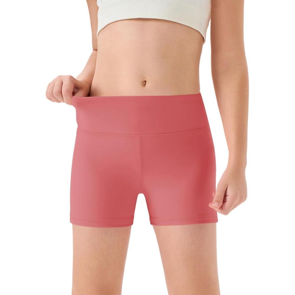 imageHaloumoning Girls Athletic Shorts Kids High Waisted Yoga Dance Biker Shorts Comfy Gymnastics Shorts 514YBean Paste Red