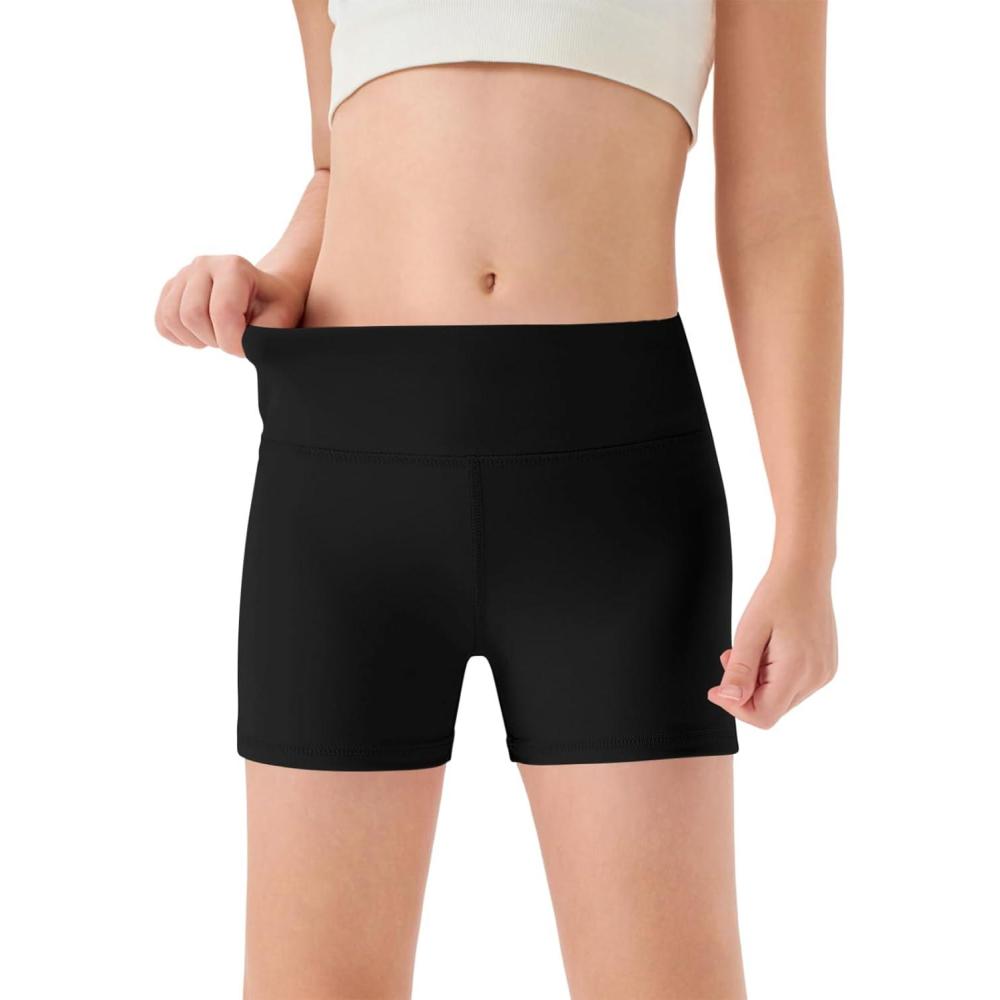 imageHaloumoning Girls Athletic Shorts Kids High Waisted Yoga Dance Biker Shorts Comfy Gymnastics Shorts 514YBlack