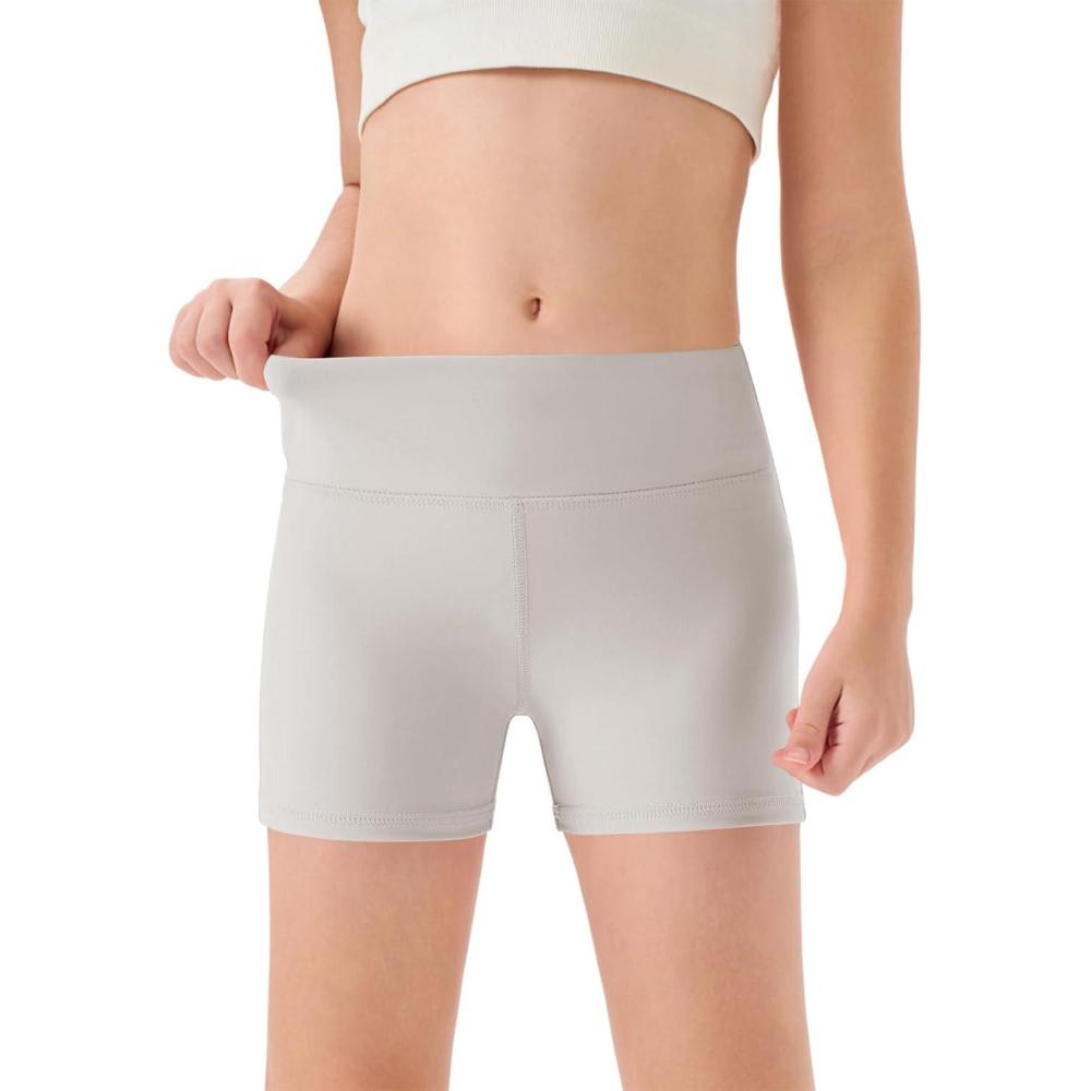 imageHaloumoning Girls Athletic Shorts Kids High Waisted Yoga Dance Biker Shorts Comfy Gymnastics Shorts 514YLight Gray