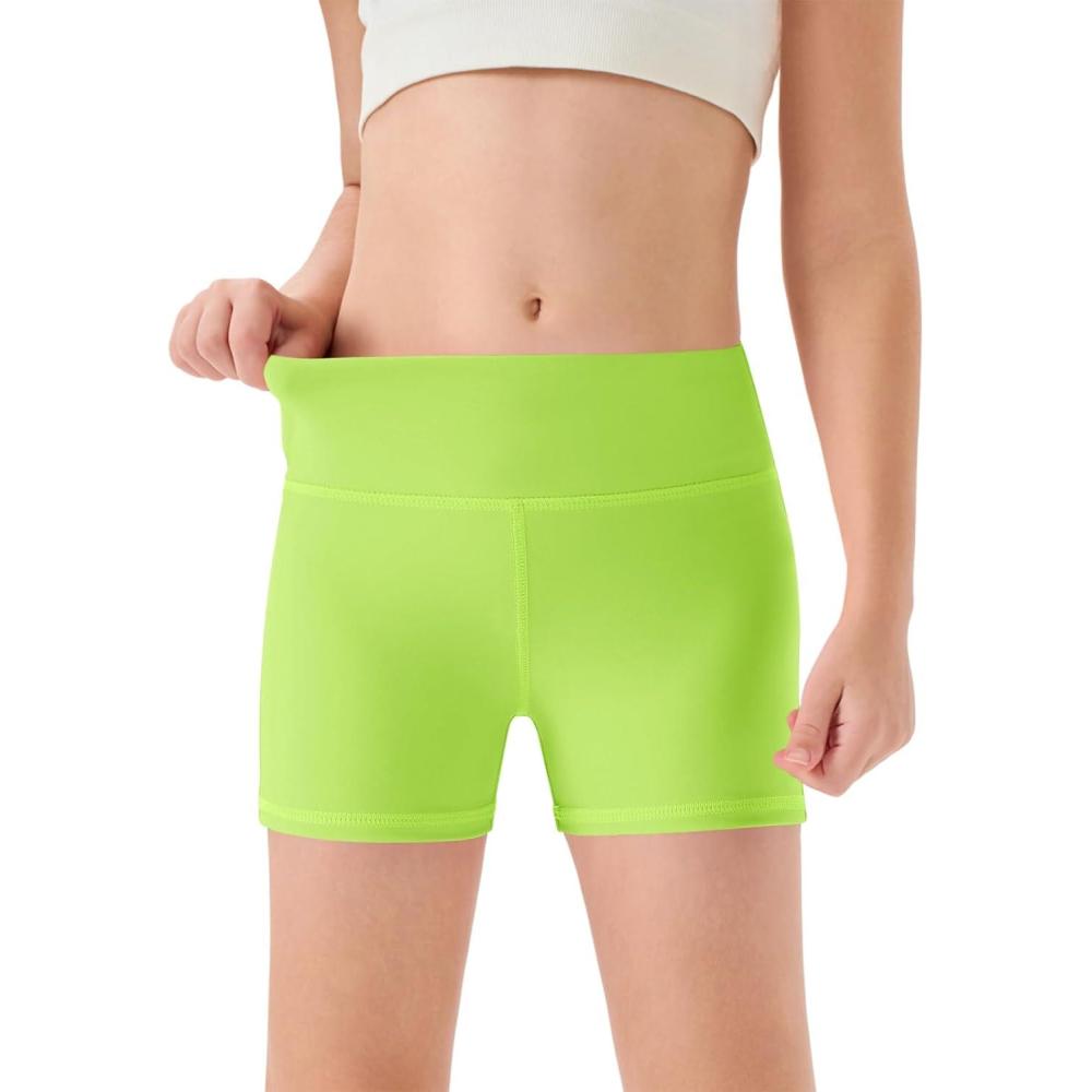imageHaloumoning Girls Athletic Shorts Kids High Waisted Yoga Dance Biker Shorts Comfy Gymnastics Shorts 514YNeon Green