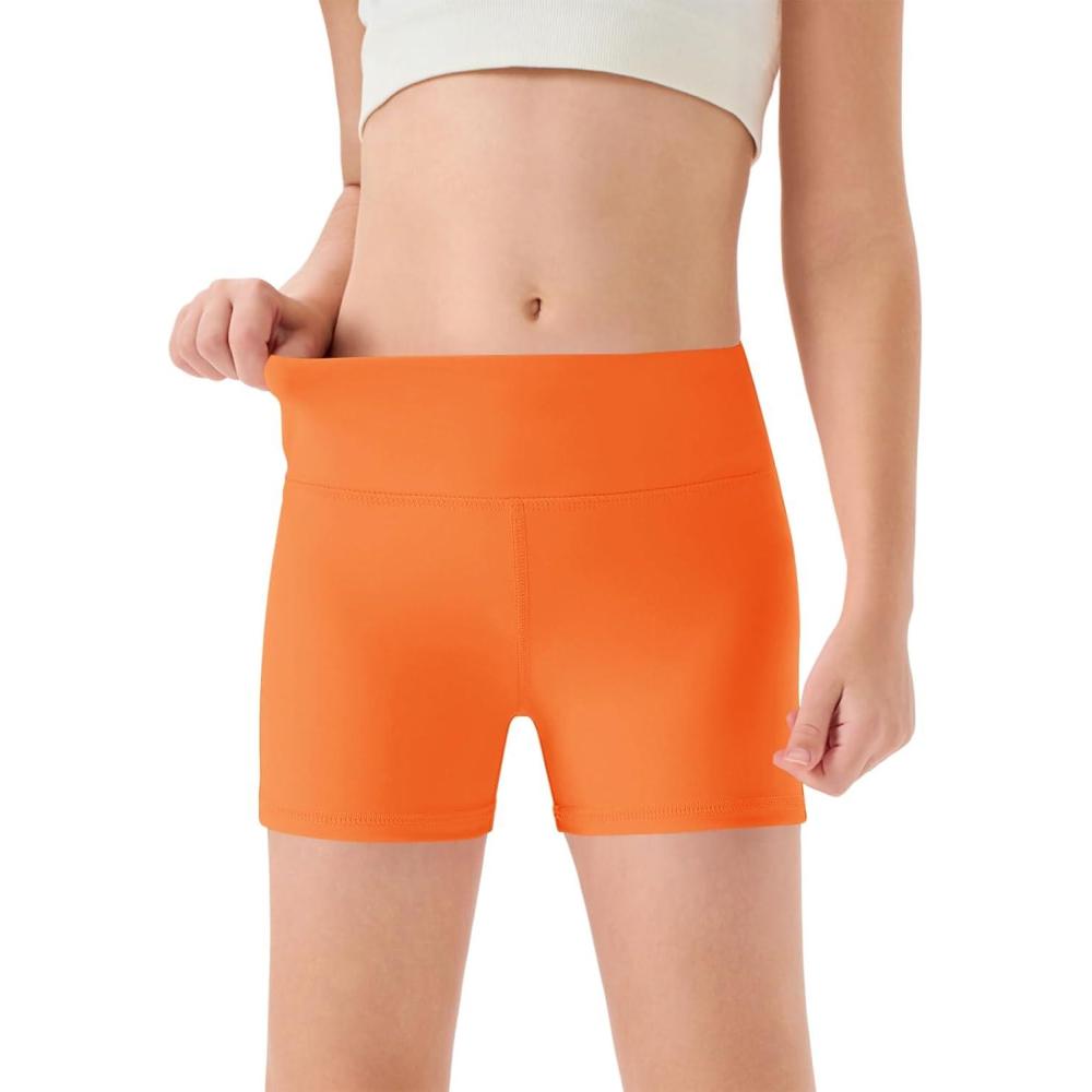 imageHaloumoning Girls Athletic Shorts Kids High Waisted Yoga Dance Biker Shorts Comfy Gymnastics Shorts 514YOrange