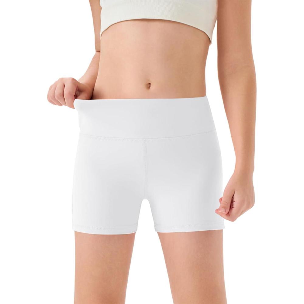 imageHaloumoning Girls Athletic Shorts Kids High Waisted Yoga Dance Biker Shorts Comfy Gymnastics Shorts 514YWhite
