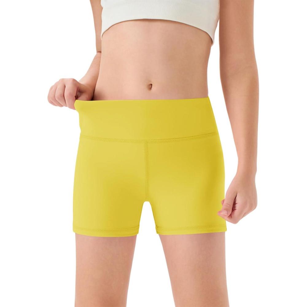 imageHaloumoning Girls Athletic Shorts Kids High Waisted Yoga Dance Biker Shorts Comfy Gymnastics Shorts 514YYellow