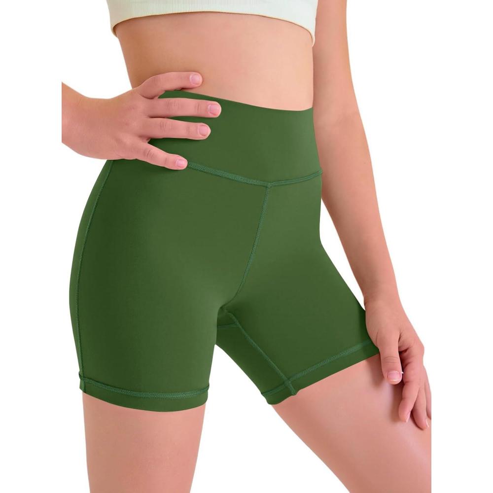 imageHaloumoning Girls Athletic Shorts Kids Workout High Waisted Volleyball Shorts Yoga Dance Gymnastics ShortsArmy Green