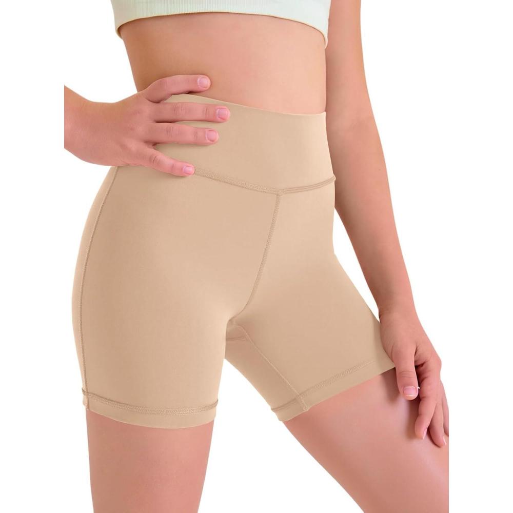 imageHaloumoning Girls Athletic Shorts Kids Workout High Waisted Volleyball Shorts Yoga Dance Gymnastics ShortsCream
