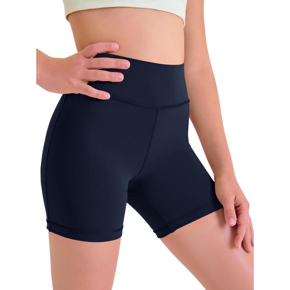 imageHaloumoning Girls Athletic Shorts Kids Workout High Waisted Volleyball Shorts Yoga Dance Gymnastics ShortsNavy Blue