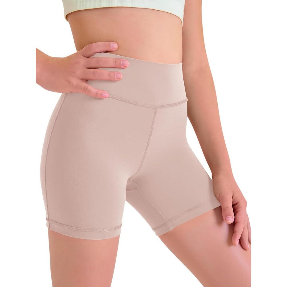imageHaloumoning Girls Athletic Shorts Kids Workout High Waisted Volleyball Shorts Yoga Dance Gymnastics ShortsNude Pink