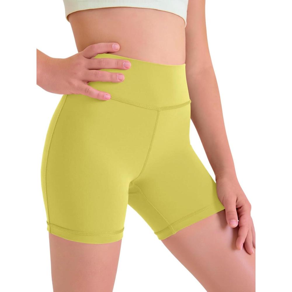 imageHaloumoning Girls Athletic Shorts Kids Workout High Waisted Volleyball Shorts Yoga Dance Gymnastics ShortsYellow