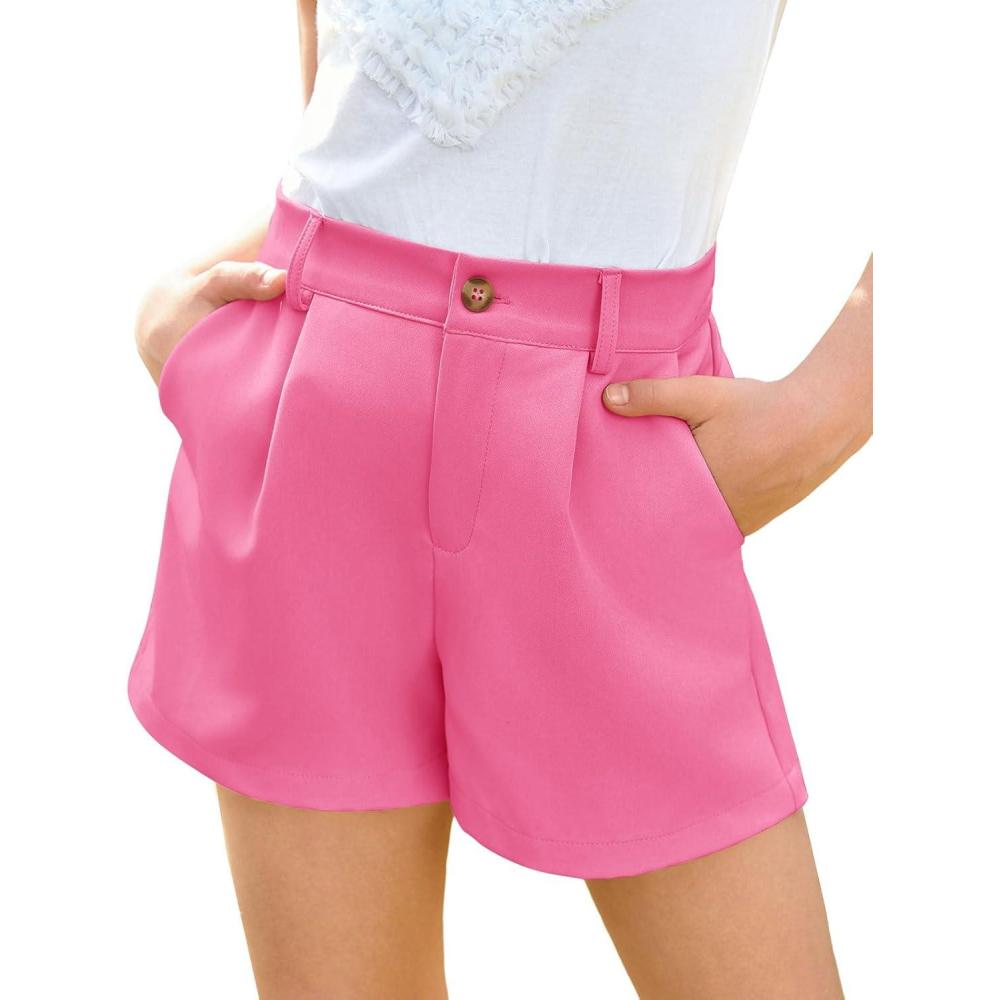 imageHaloumoning Girls Shorts Kids Summer Elastic Waist Wide Leg Casual Uniform Shorts with Pockets 514 YearsHot Pink