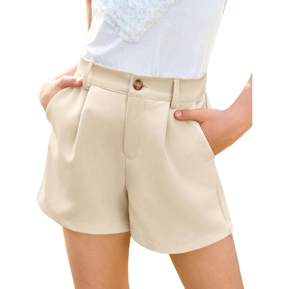 imageHaloumoning Girls Shorts Kids Summer Elastic Waist Wide Leg Casual Uniform Shorts with Pockets 514 YearsKhaki