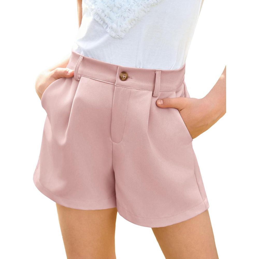 imageHaloumoning Girls Shorts Kids Summer Elastic Waist Wide Leg Casual Uniform Shorts with Pockets 514 YearsPink