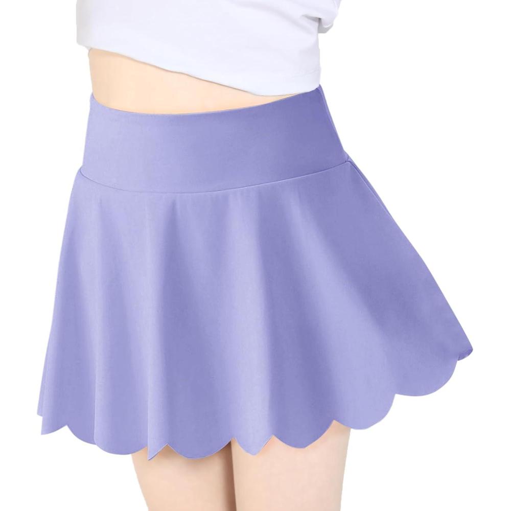 imageHaloumoning Girls Skorts Flowy Butterfly Athletic Shorts Kids A Line Pleated Tennis Golf Skirts with PocketsLight Purple
