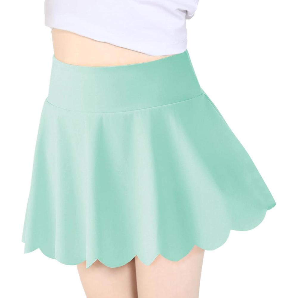 imageHaloumoning Girls Skorts Flowy Butterfly Athletic Shorts Kids A Line Pleated Tennis Golf Skirts with PocketsMint