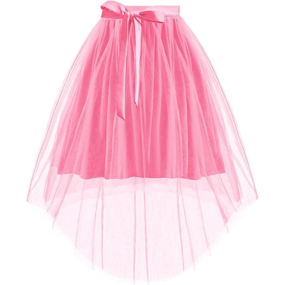 imageHaloumoning Girls Tulle Skirts Kids Elastic Waist Aline High Low Mesh Tutu Skirt with Belt 514 YearsPink