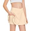 Girls Tennis Skirt with Pockets Shorts Crossover High Waisted Athletic Skorts Workout Golf Running Skirts(Apricot)