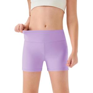 Haloumoning Girls Athletic Shorts Kids High Waisted Yoga Dance Biker Shorts Comfy Gymnastics Shorts 5-14Y(Light Purple)
