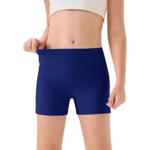Haloumoning Girls Athletic Shorts Kids High Waisted Yoga Dance Biker Shorts Comfy Gymnastics Shorts 5-14Y(Navy)
