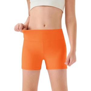 Haloumoning Girls Athletic Shorts Kids High Waisted Yoga Dance Biker Shorts Comfy Gymnastics Shorts 5-14Y(Orange)