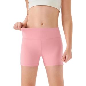 Haloumoning Girls Athletic Shorts Kids High Waisted Yoga Dance Biker Shorts Comfy Gymnastics Shorts 5-14Y(Pink)