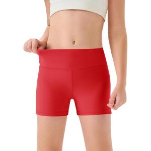 Haloumoning Girls Athletic Shorts Kids High Waisted Yoga Dance Biker Shorts Comfy Gymnastics Shorts 5-14Y(Red)