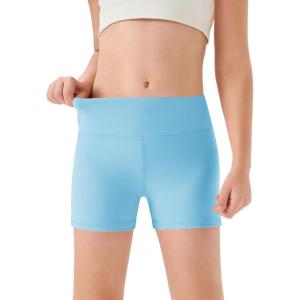 Haloumoning Girls Athletic Shorts Kids High Waisted Yoga Dance Biker Shorts Comfy Gymnastics Shorts 5-14Y(Sky Blue)