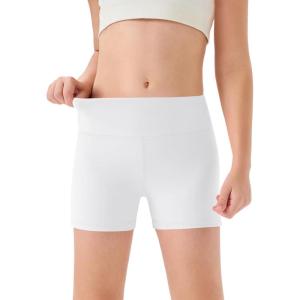 Haloumoning Girls Athletic Shorts Kids High Waisted Yoga Dance Biker Shorts Comfy Gymnastics Shorts 5-14Y(White)