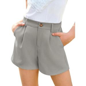 Haloumoning Girls Shorts Kids Summer Elastic Waist Wide Leg Casual Uniform Shorts with Pockets 5-14 Years(Grey)