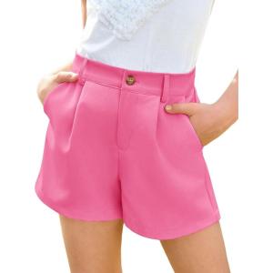 Haloumoning Girls Shorts Kids Summer Elastic Waist Wide Leg Casual Uniform Shorts with Pockets 5-14 Years(Hot Pink)