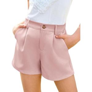 Haloumoning Girls Shorts Kids Summer Elastic Waist Wide Leg Casual Uniform Shorts with Pockets 5-14 Years(Pink)
