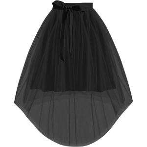 Haloumoning Girls Tulle Skirts Kids Elastic Waist A-line High Low Mesh Tutu Skirt with Belt 5-14 Years(Black)